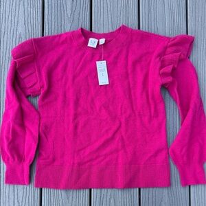 GAP Fuchsia Ruffle Shoulder Sweater